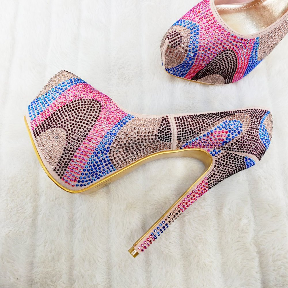Nude Multi Rhinestone High Heel Platform Pumps - Picture 3 of 13